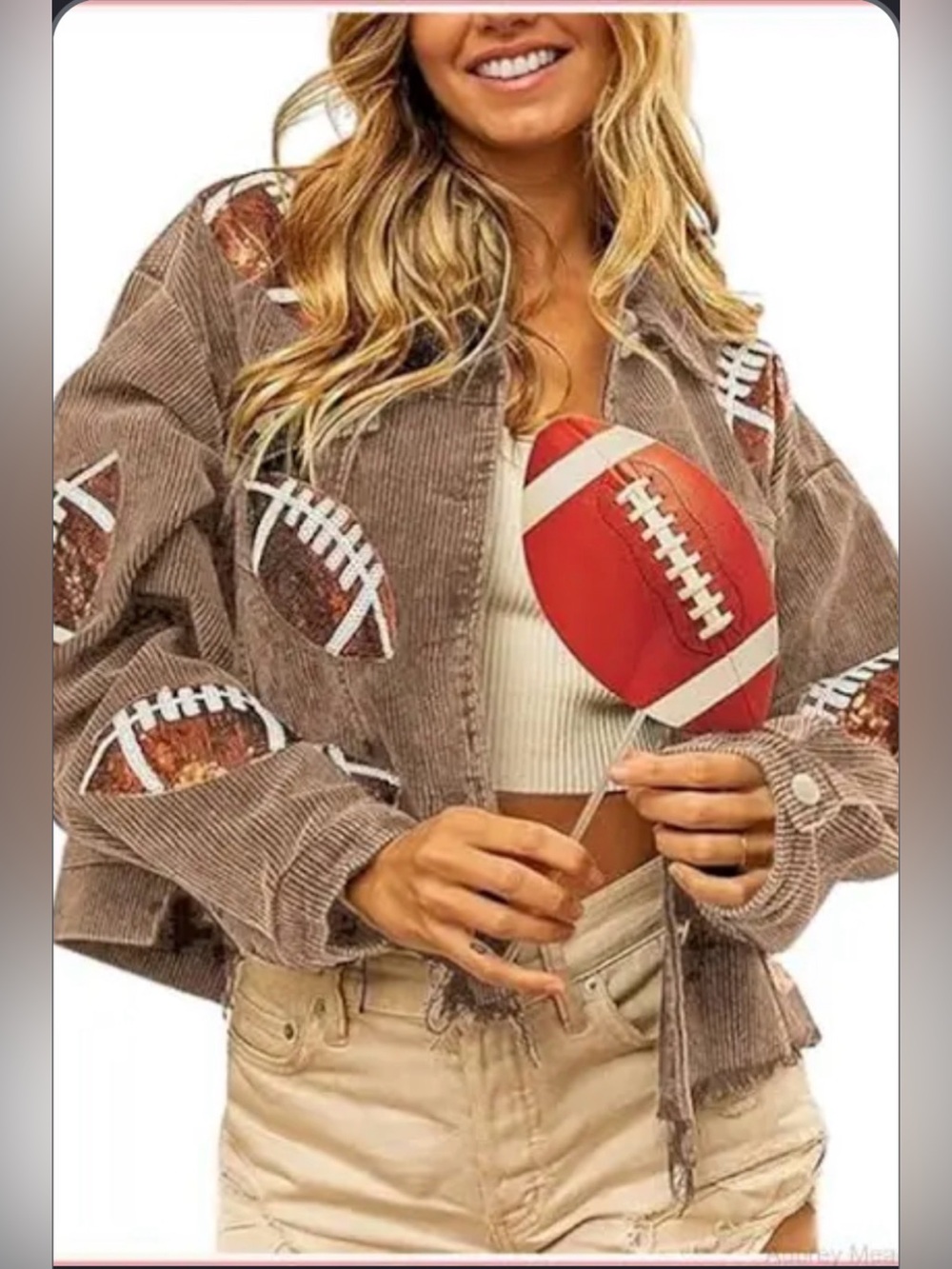 LIVE LOVE GAME DAY-  XL. Corduroy with sequin footballs. Perfect condition.